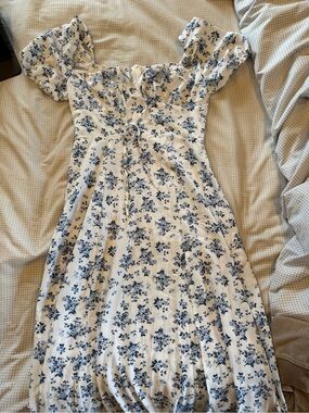 SHEIN White Dress with Blue Floral Print